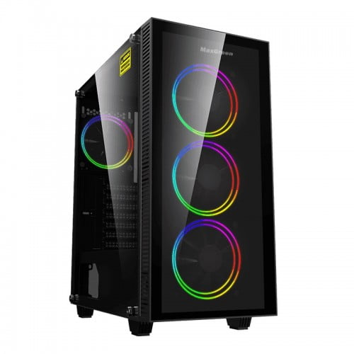 MaxGreen A363BK ATX Mid-Tower Tempered Glass Case with 4RGB Fan & Controller