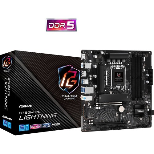 ASRock B760M PG Lightning DDR5 14th, 13th and 12th Gen Micro ATX Motherboard