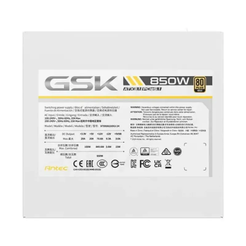 Antec GSK 850W White ATX 3.1 Gold Full Modular Power Supply Antec GSK 850W White ATX 3.1 Gold Full Modular Power Supply