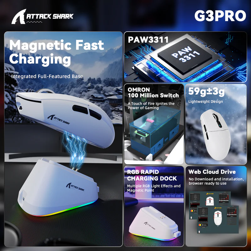 ATTACK SHARK G3 PRO Tri-mode Wireless Gaming Mouse