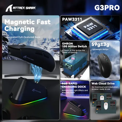 ATTACK SHARK G3 PRO Tri-mode Wireless Gaming Mouse