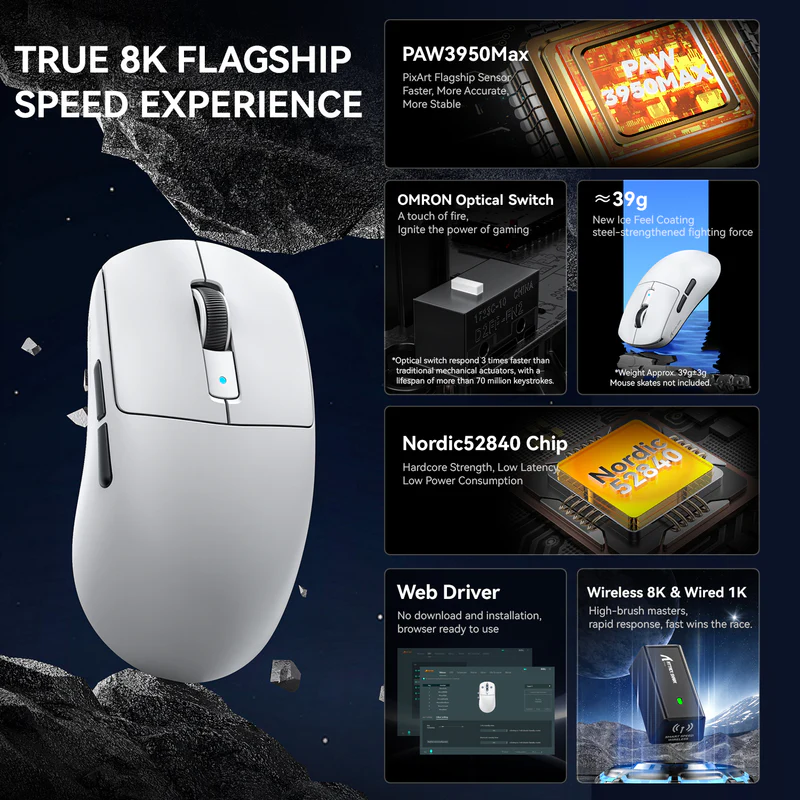 ATTACK SHARK R6 Wireless 8K Gaming Mouse