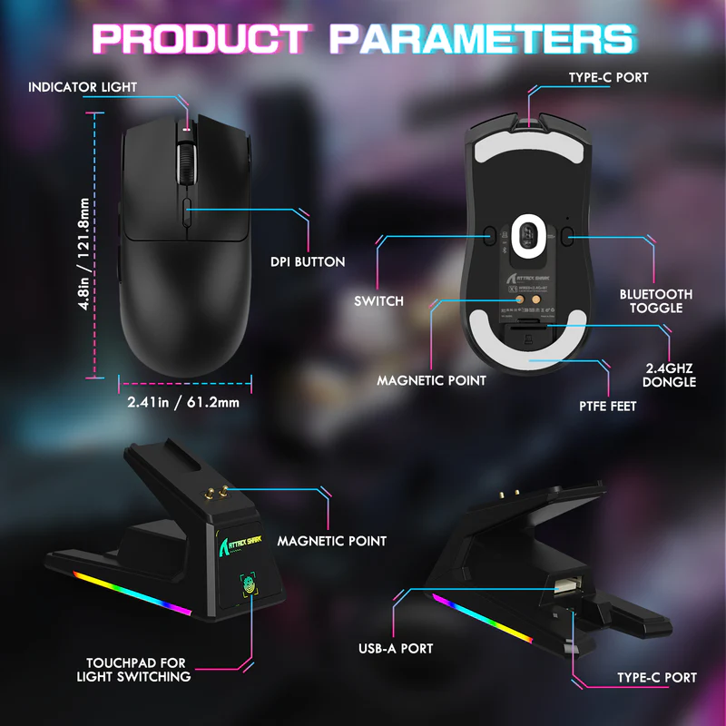 ATTACK SHARK X1 Tri-mode With Charging Dock Gaming Mouse