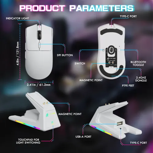 ATTACK SHARK X1 Tri-mode With Charging Dock Gaming Mouse White