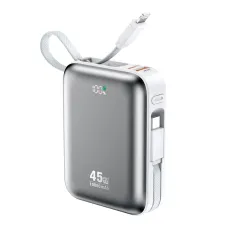 BWOO BO-P77 10000mAh PD45W Power Bank With Built-in USB-C & Lightning Cables