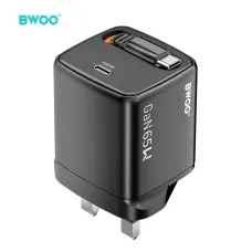 BWOO BO-CDA232 GaN 65W USB C PD Fast Charger UK Travel Charger with Type C Cable