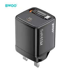 BWOO BO-CDA232 GaN 65W USB C PD Fast Charger UK Travel Charger with Type C Cable