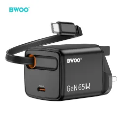 BWOO BO-CDA232 GaN 65W USB C PD Fast Charger UK Travel Charger with Type C Cable
