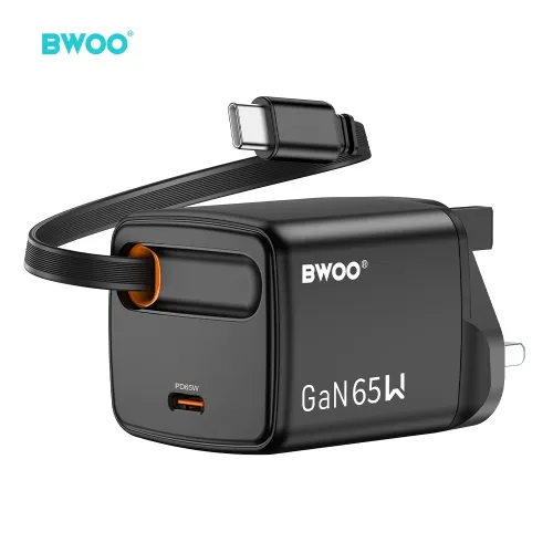 BWOO BO-CDA232 GaN 65W USB C PD Fast Charger UK Travel Charger with Type C Cable