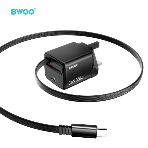BWOO BO-CDA232 GaN 65W USB C PD Fast Charger UK Travel Charger with Type C Cable
