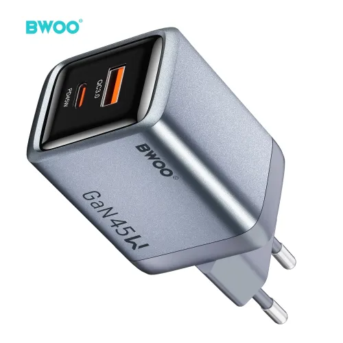 BWOO BO-CDA240 45W GaN Fast Charger Dual USB C PD and USB A Portable Wall Charger