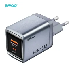 BWOO BO-CDA240 45W GaN Fast Charger Dual USB C PD and USB A Portable Wall Charger