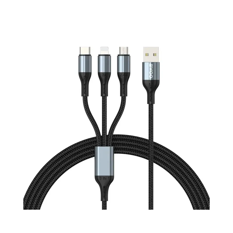 BWOO BO-X274 USB to Type-C/Lighting/Micro USB 3 in 1 Charging Data Cable