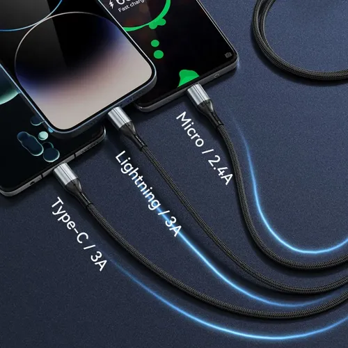 BWOO BO-X274 USB to Type-C/Lighting/Micro USB 3 in 1 Charging Data Cable