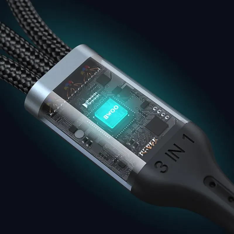 BWOO BO-X274 USB to Type-C/Lighting/Micro USB 3 in 1 Charging Data Cable