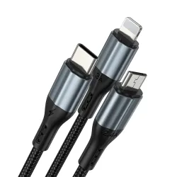 BWOO BO-X274 USB to Type-C/Lighting/Micro USB 3 in 1 Charging Data Cable