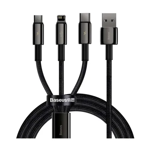 Baseus Tungsten Gold 3 in 1 USB to M+L+C Fast Charging Data Cable