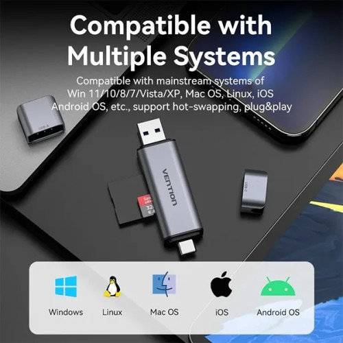 VENTION CLLH0 2-in-1 USB 3.0 A+C Card Reader(SD+TF) Dual Drive Letter - Gray VENTION CLLH0 2-in-1 USB 3.0 A+C Card Reader(SD+TF) Dual Drive Letter - Gray