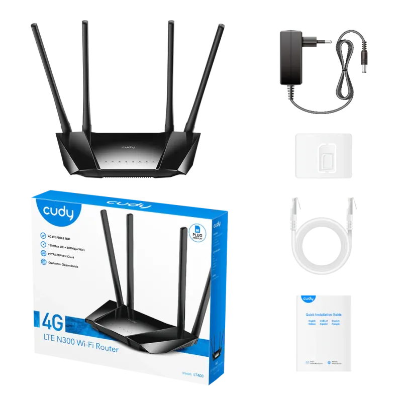 Cudy LT400 300 Mbps 3G/4G & Ethernet Single-Band Wi-Fi Router Cudy LT400 300 Mbps 3G/4G & Ethernet Single-Band Wi-Fi Router