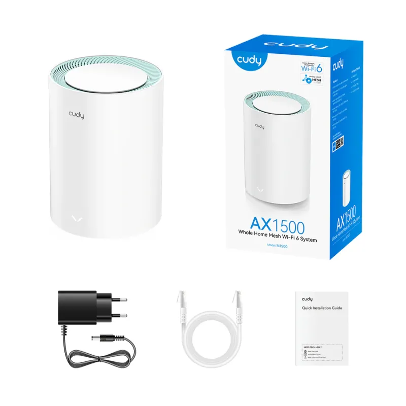 Cudy M1500 AX1500 Mbps Gigabit Dual-Band Mesh Wi-Fi 6 System (1-Pack) Cudy M1500 AX1500 Mbps Gigabit Dual-Band Mesh Wi-Fi 6 System (1-Pack)