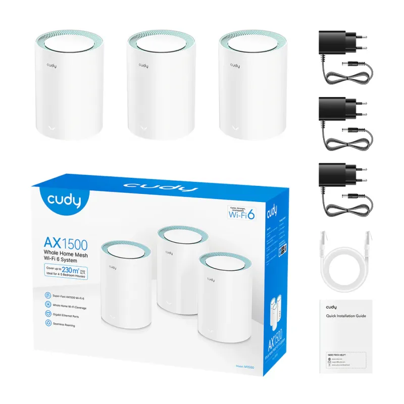 Cudy M1500 AX1500 Mbps Gigabit Dual-Band Mesh Wi-Fi 6 System (3-Pack) Cudy M1500 AX1500 Mbps Gigabit Dual-Band Mesh Wi-Fi 6 System (3-Pack)