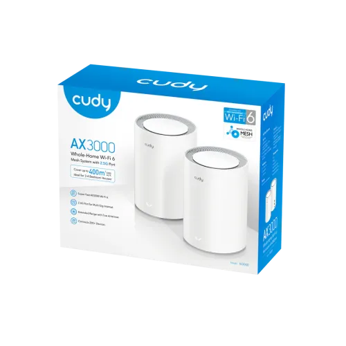 Cudy M3000 V2 AX3000 2.5G Dual Band Wi-Fi 6 Mesh Router White (2 Pack)
