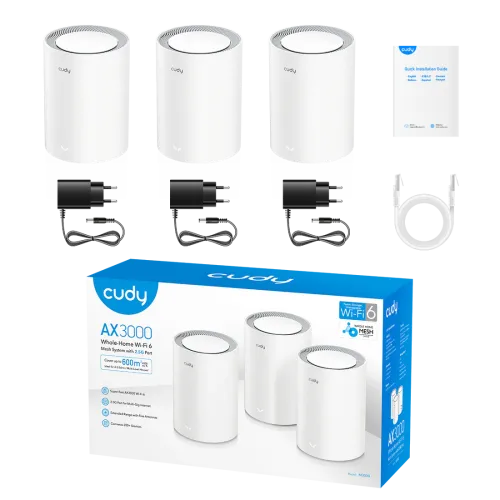 Cudy M3000 V2 AX3000 2.5G Dual Band Wi-Fi 6 Mesh Router White (3 Pack)