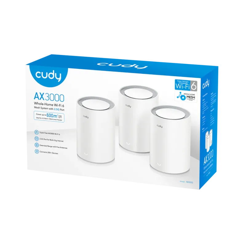 Cudy M3000 AX3000 2.5G Dual Band Wi-Fi 6 Mesh Router White (3 Pack) Cudy M3000 AX3000 2.5G Dual Band Wi-Fi 6 Mesh Router White (3 Pack)
