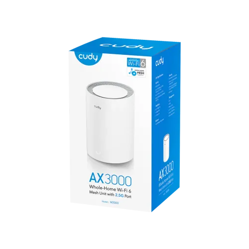 Cudy M3000 V2 AX3000 2.5G Dual Band Wi-Fi 6 Mesh Router White (1 Pack)
