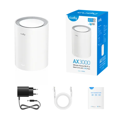 Cudy M3000 V2 AX3000 2.5G Dual Band Wi-Fi 6 Mesh Router White (1 Pack)