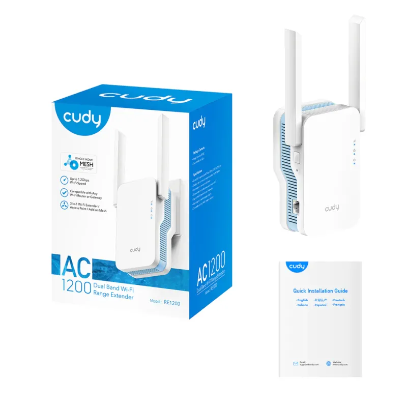 Cudy RE1200 AC1200Mbps Dual Band Mesh Wi-Fi Range Extender Cudy RE1200 AC1200Mbps Dual Band Mesh Wi-Fi Range Extender