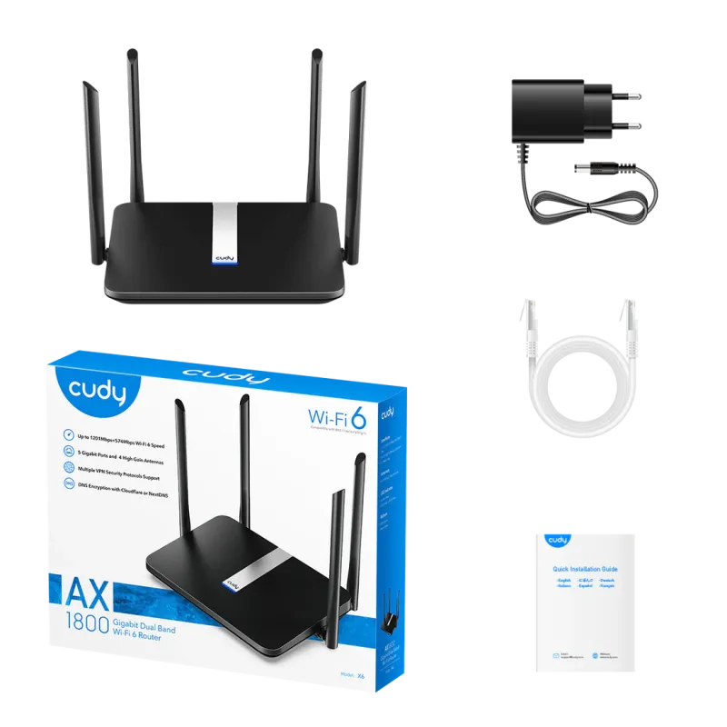 Cudy X6 AX1800 Mbps Gigabit Dual-Band Wi-Fi 6 Router Cudy X6 AX1800 Mbps Gigabit Dual-Band Wi-Fi 6 Router