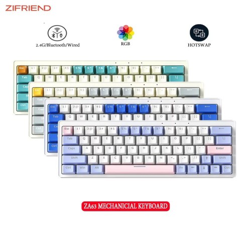 Zifriend ZA63 Pro Hot Swappable Tri-mode Wireless Rgb Mechanical Keyboard – Tnt Yellow Switch (Linear)