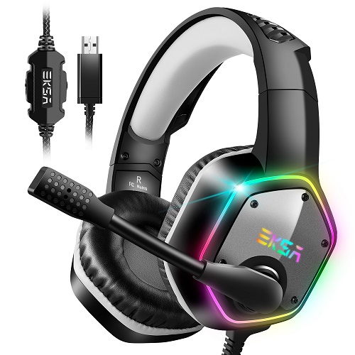 EKSA E1000 Noise Cancelling , 7.1 Surround Wired USB Gaming Headset – Grey