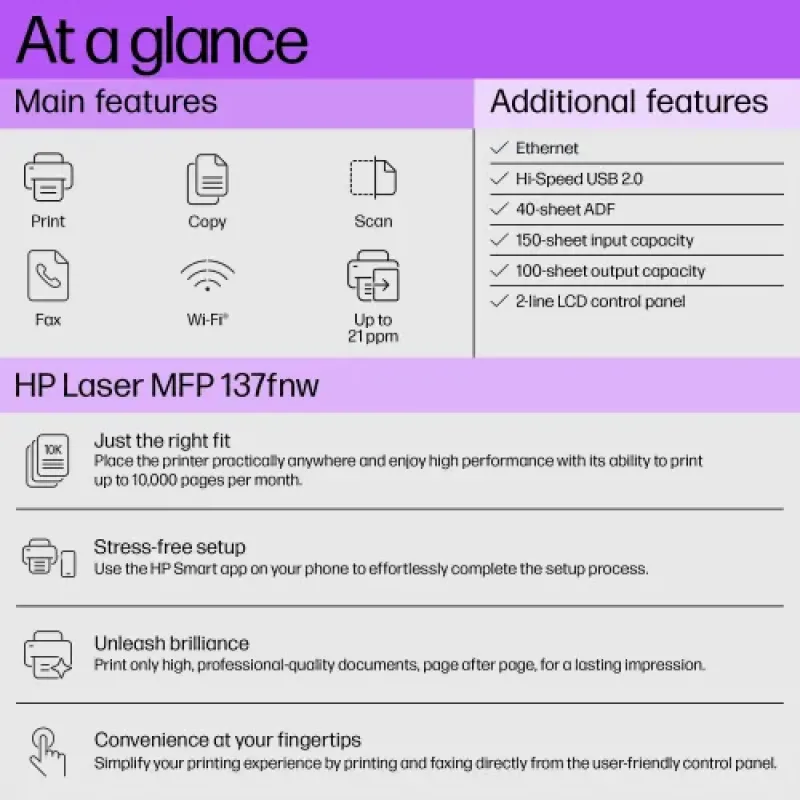 HP Laser MFP 137fnw Multifunction Mono Laser Printer