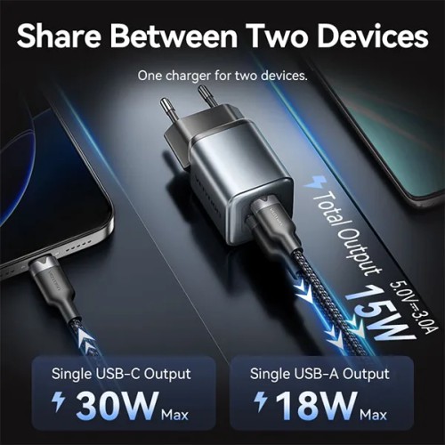 VENTION FEWH0-EU 30W 2-Port USB (C+A) GaN Charger - EU VENTION FEWH0-EU 30W 2-Port USB (C+A) GaN Charger - EU