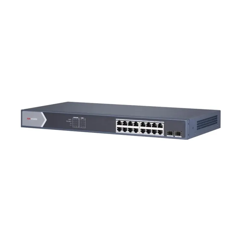 Hikvision DS-3E0518P-E/M 18 Port ( 16 Port 10/100/1000 PoE, 2 Port 10/100/1000 SFP Fiber Optic) Unmanaged PoE Switch