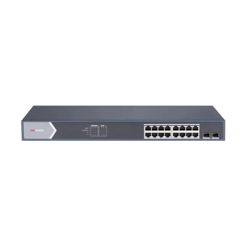 Hikvision DS-3E0518P-E/M 18 Port ( 16 Port 10/100/1000 PoE, 2 Port 10/100/1000 SFP Fiber Optic) Unmanaged PoE Switch