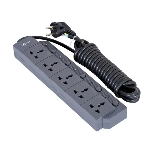 Many 2 Pin 5 Port Black 5M Power Strip