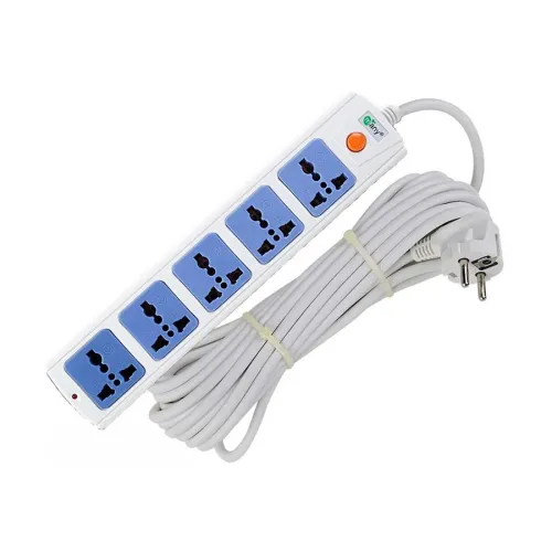 Many 2 Pin 5 Port White 10M Power Strip