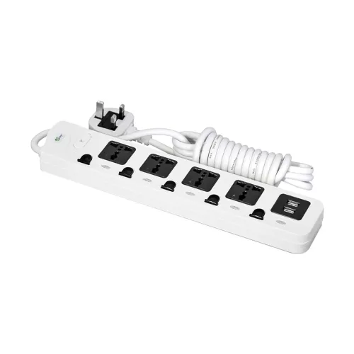 Many 3 Pin 4 Port + USB White 3M Power Strip