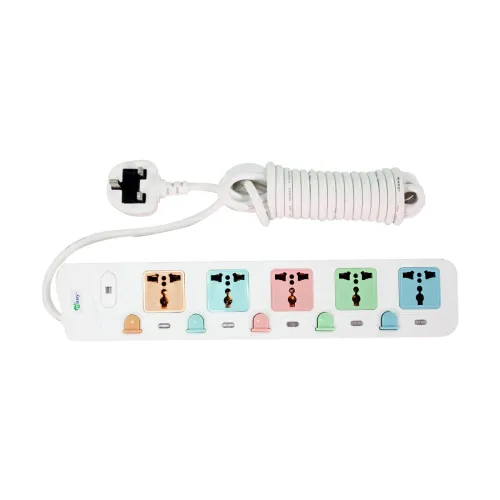Many 3 Pin 5 Port White 5M Power Strip
