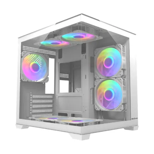 MaxGreen Bright Wave F7 Mid Tower M-ATX Gaming Casing With 7x ARGB Fan (White)