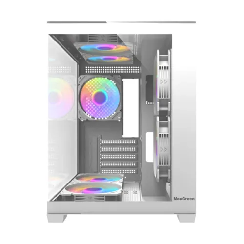 MaxGreen Bright Wave F7 Mid Tower M-ATX Gaming Casing With 7x ARGB Fan (White)