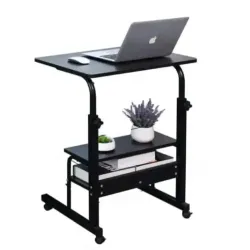 Height Adjustable Movable Laptop Desk with Storage Shelf