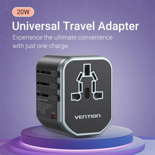 Vention FJCB0 3-Port USB (C + A + A) Universal Travel Adapter (20W/18W/18W) Black Vention FJCB0 3-Port USB (C + A + A) Universal Travel Adapter (20W/18W/18W) Black