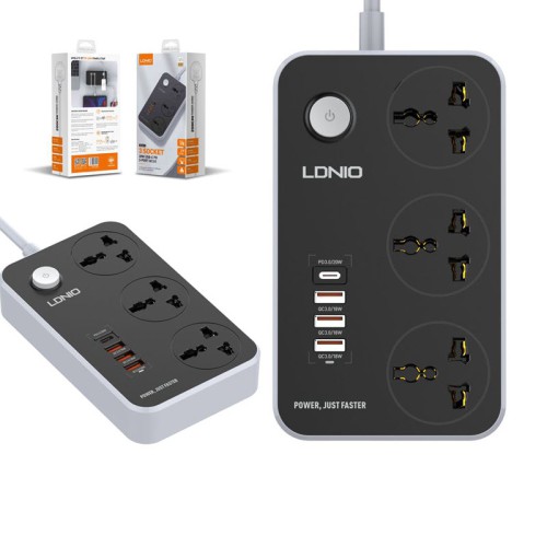 LDNIO SC3412 38W PD20W Power Strip 3 Socket Outlets and 3 QC 3.0 USB LDNIO SC3412 38W PD20W Power Strip 3 Socket Outlets and 3 QC 3.0 USB
