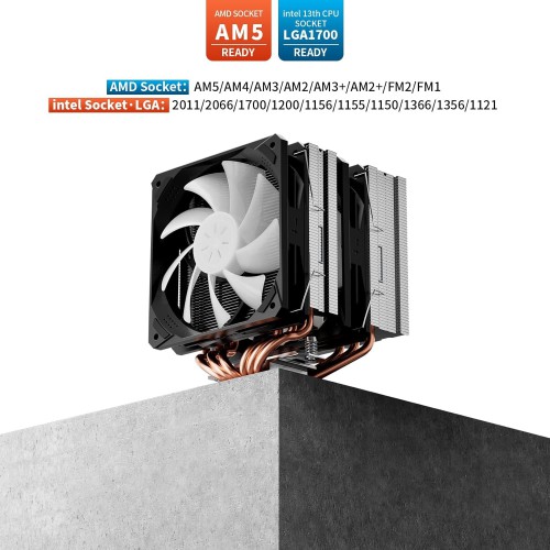 upHere D6SEC ARGB CPU Air Cooler (Black)