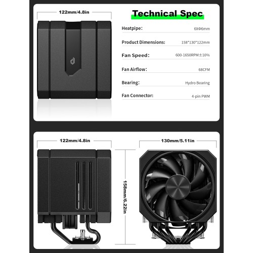 upHere UP2K6 CPU Air Cooler (Black)