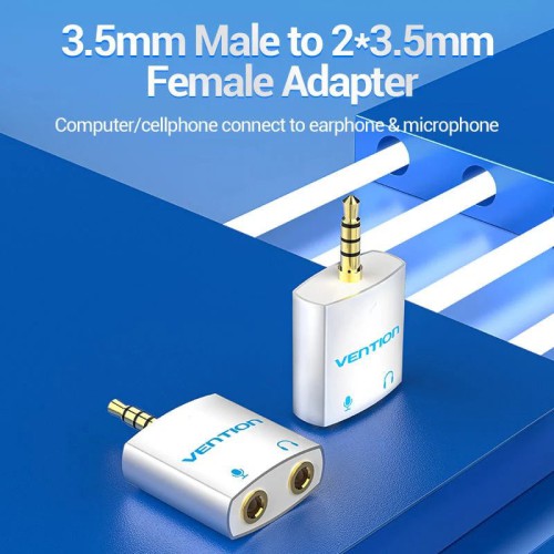 VENTION BDBW0 4 Pole 3.5mm Male to 2*3.5mm Female Audio Splitter with Separated Audio and Microphone Port Slivery VENTION BDBW0 4 Pole 3.5mm Male to 2*3.5mm Female Audio Splitter with Separated Audio and Microphone Port Slivery